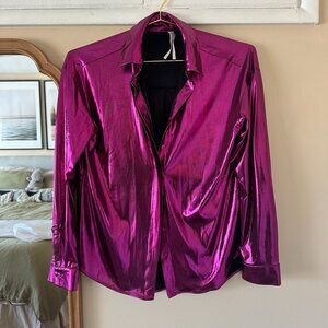 Anthropologie Metallic Pink Button Down Shirt